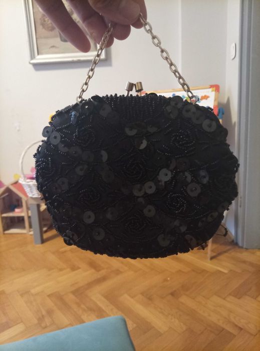 Black beaded and sequin evening bag