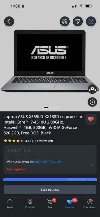 Vand laptop in stare foarte buna totul functional folosit foarte putin