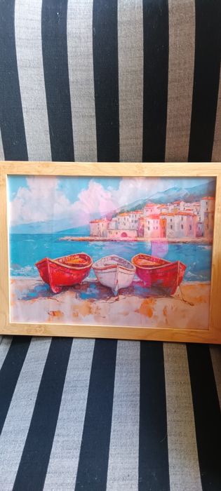 Шикозен Абстрактен Платнен Постер с Котка в Каре - С Рамка, Цветен Гео