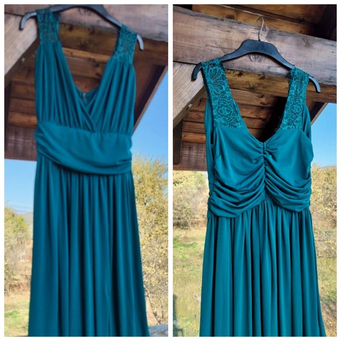 Rochie lunga turcuaz din material lejer