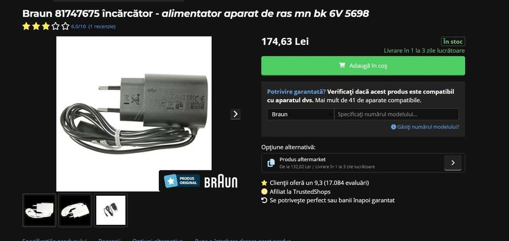 Incarcator original aparat de tuns/trimmer Braun