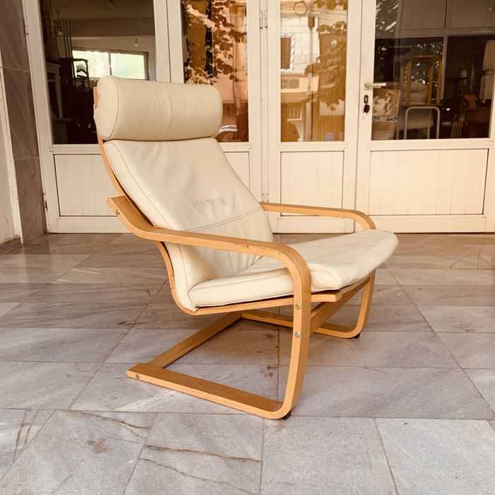 Скандинавско кресло с тапицерия от естествена кожа