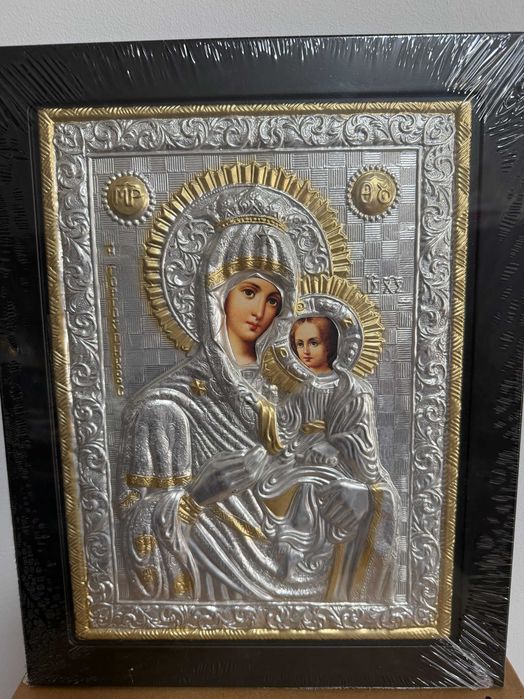 icoana veche maica domnului grabnic ascultatoare  dim 30x40  cm icoana  argintata