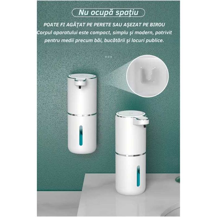 Dozator Automat Sapun, 4 Niveluri, LED, Senzor Miscare, USB-C, 380ml