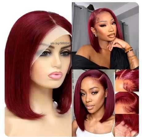 Естествена права 30 см тъмно червена перука с дантела 13x4 лейс фронт