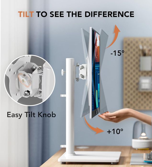 Suport monitor 13-32 inch (33-81 cm) cu baza din sticla temperata, alb