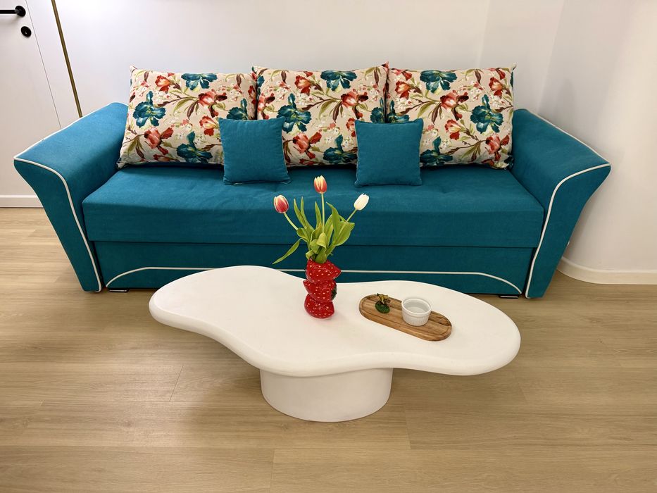 Canapea extensibilă turcoaz 3 locuri cu ladă depozitare