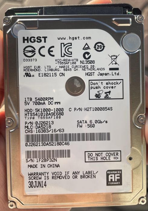Продаю HDD 1TB для ноутбука