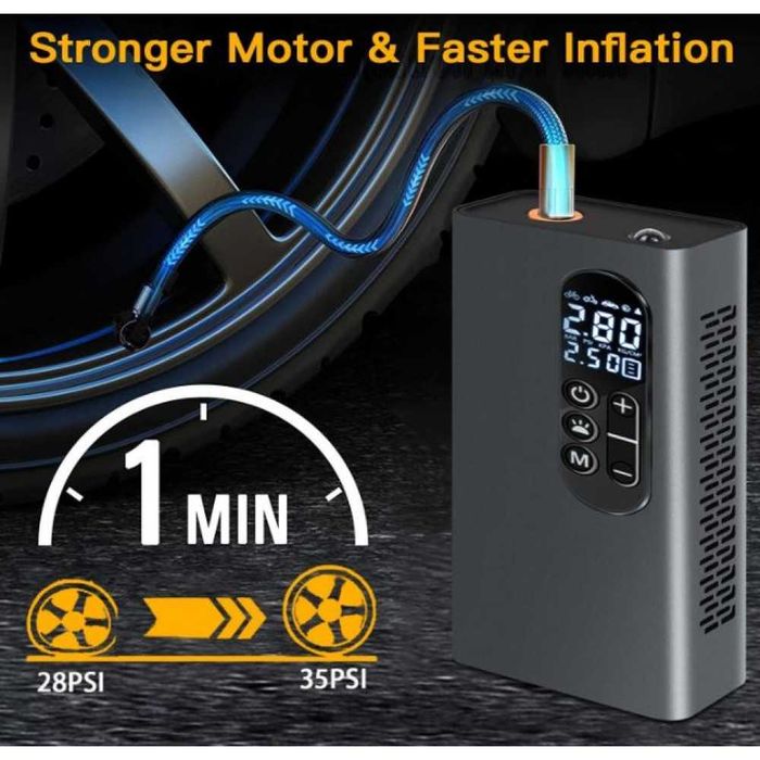 НОВ МОДЕЛ Мощен Безжичен преносим компресор 150 PSI, 6000mAh батерия