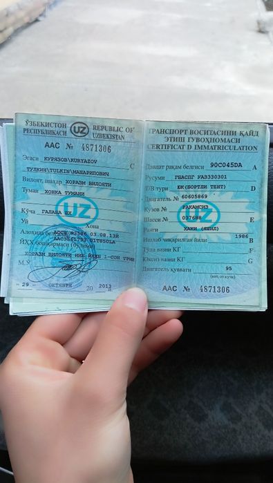 1986 yil gaz balon 4 ta 60 talik tentofka bor