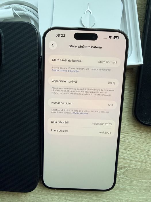 iPhone 15 Pro Max 256GB Natural Titanium, liber rețea, cutie, factură eMAG