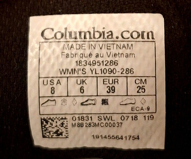 Кроссовки Ботинки Columbia, Вьетнам, размер 37-38