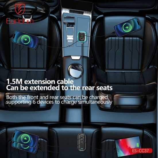 5в1 Автомобилно Зарядно с Удължител за Задни Седалки 30W + QC 3.0