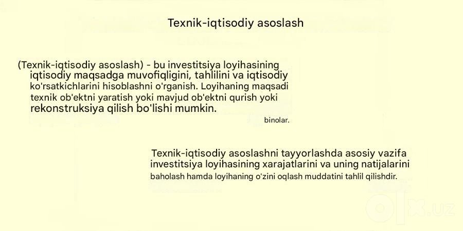 (ТЭО) Texnik iqtisodiy asosnoma tayyorlab beramiz!!!