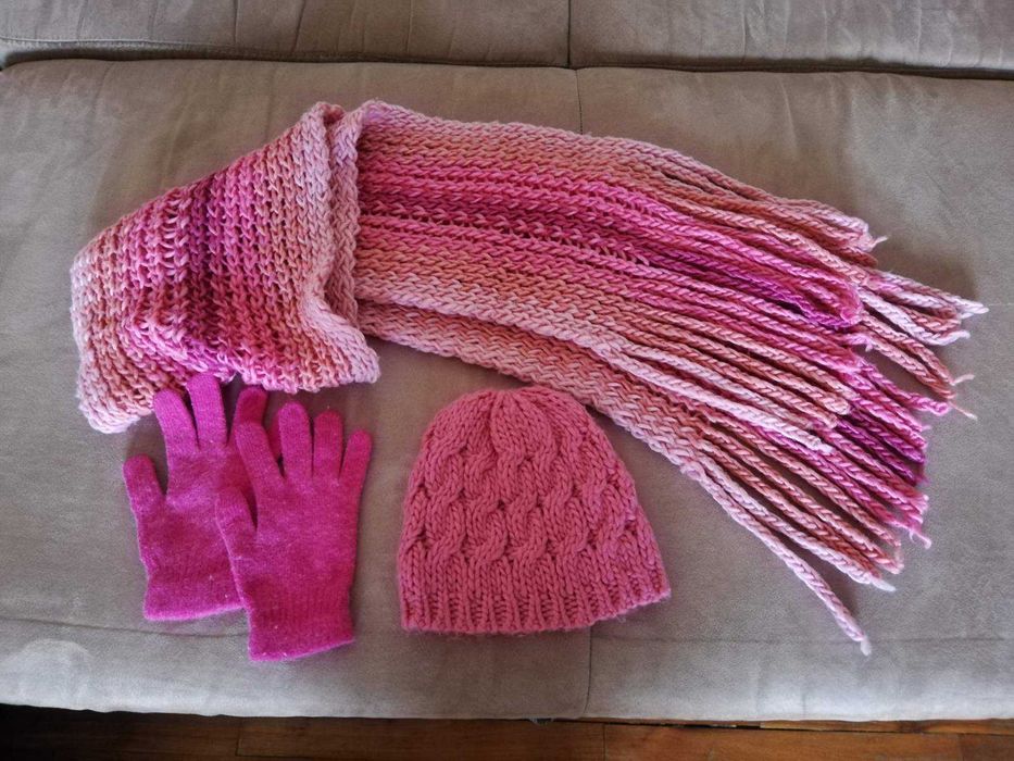 Плетен  шал, шапка и ръкавици дамски или юношески ПАКЕТНА цена