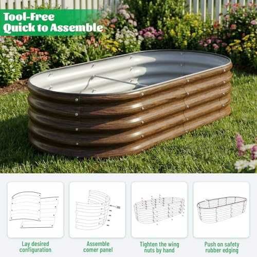 Нова Повдигната метална градинска леха 120x60x30 см кафява за зеленчуци цветя билки