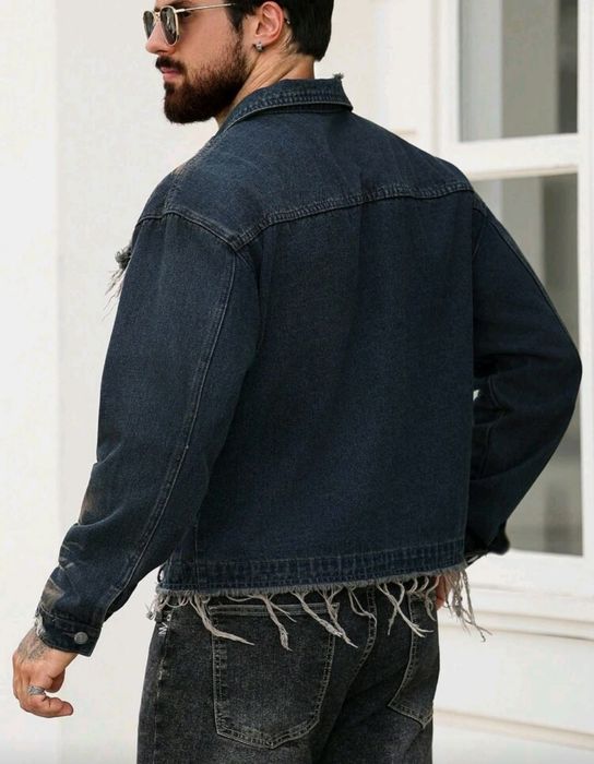 Ново мъжко карго дънково яке риза Street Style деним памук L