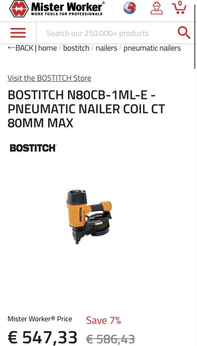 MDM vinde: Pistol pneumatic cuie Bostitch N80CB-1ML-E.