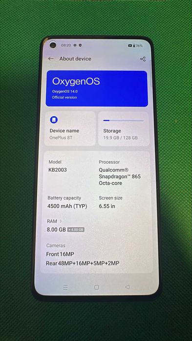 Telefon mobil OnePlus 8T, Dual SIM, 128GB, 8GB RAM, 5G, Lunar Silver