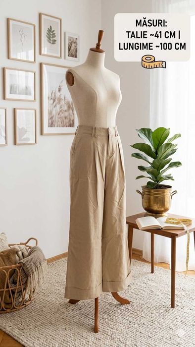 Pantaloni Wide-Leg Urban Outfitters - Bej Natural | Arată Impecabil!