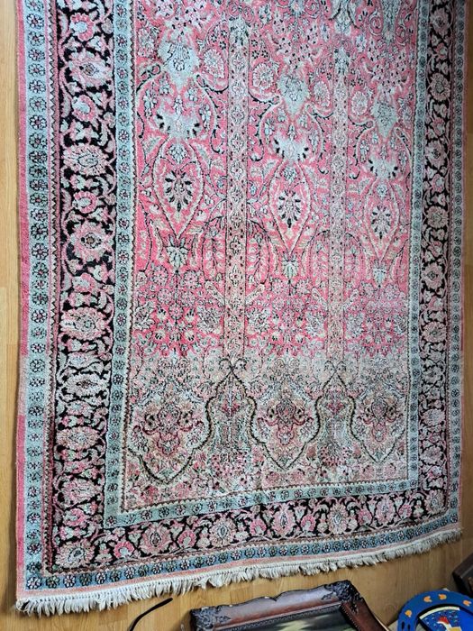 covor Qom mătase 198/128,traversa manual traditional persan iran vechi