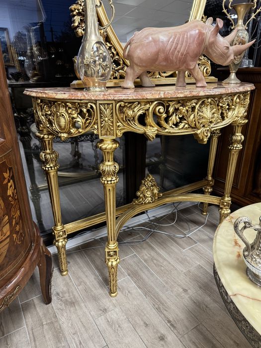 Consola din lemn cu blat de marmura + oglinda