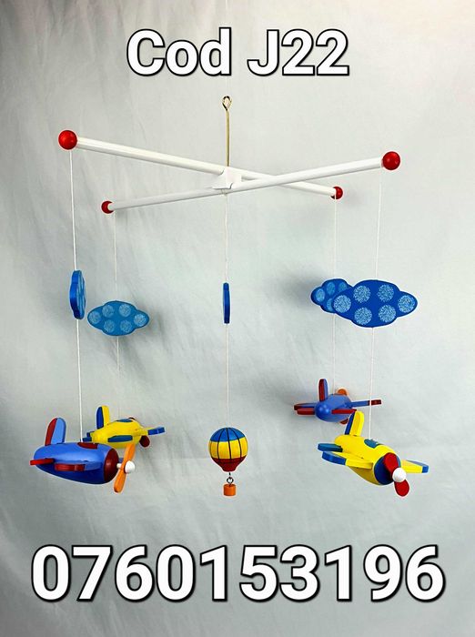 Carusel mobil din lemn cu Avioane, Balon-Pt patut la bebelusi - J22