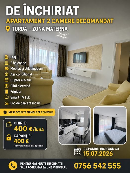 De inchiriat apartament 2 camere decomandat langa biserica albastra l