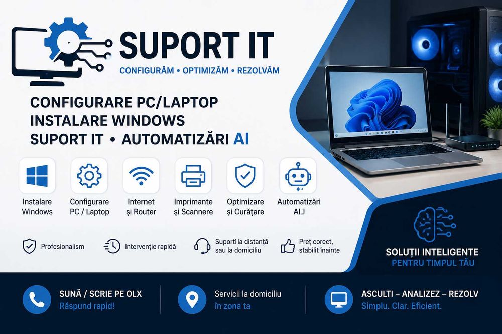 Configurare PC/Laptop/Imprimante | Instalare Windows | Automatizări AI