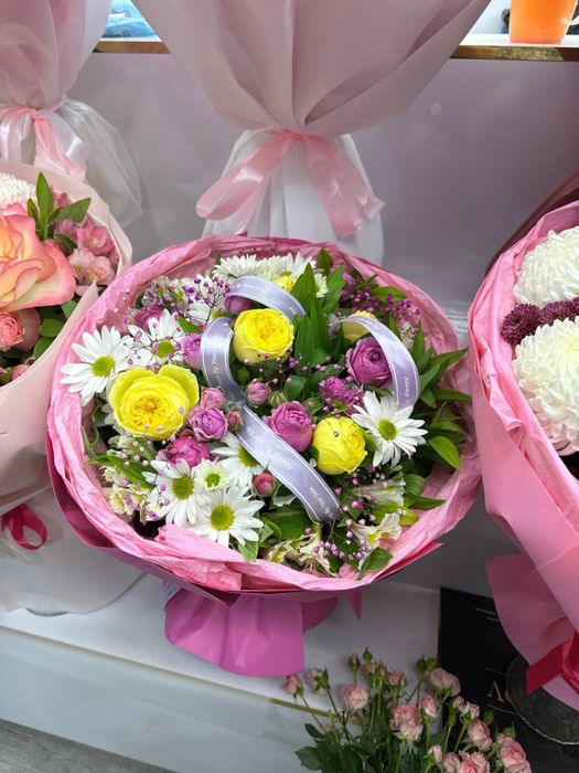 pion bables romashka atirgul buket gullar 101 201