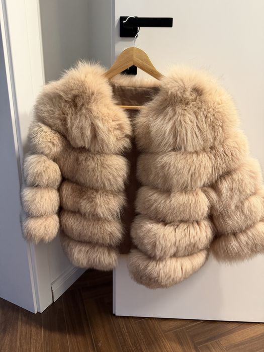 Розово палто естествен косъм