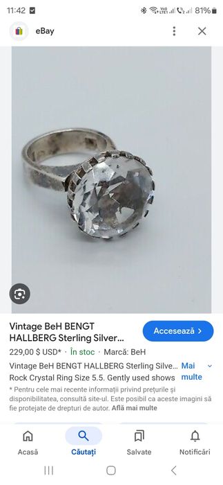 Bengt Hallberg inel argint Quartz fumuriu