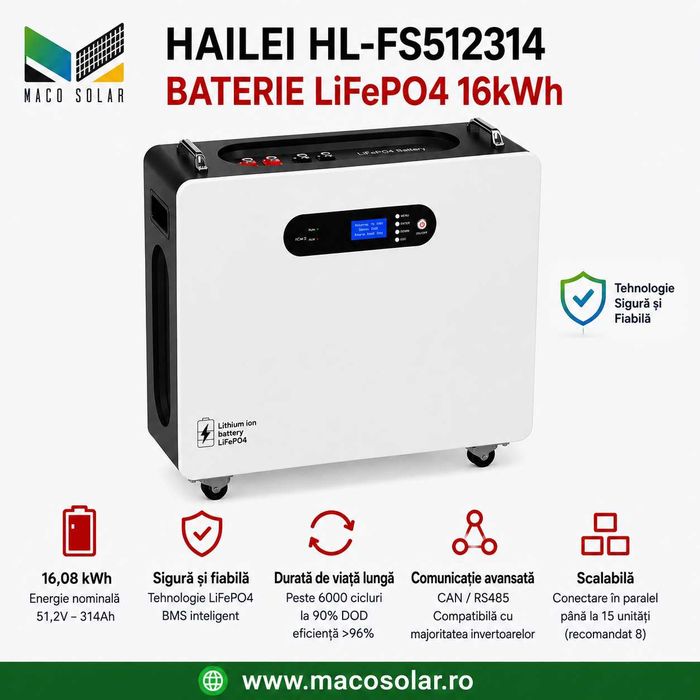 Baterie Hailei 16,08 kWh, 51,2V, 314Ah, IP21, LiFePO4 , HL-FS512314