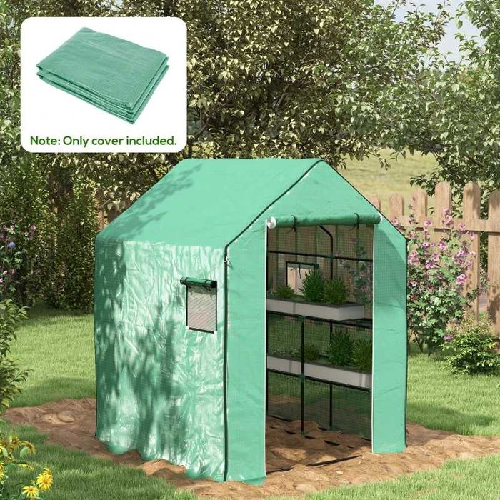 Фолио за оранжерии Outsunny, водоустойчиво, ролетно прозорче и врата, 140 x 143 x 190 см