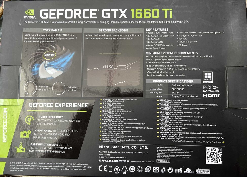 Видеокарта MSI GeForce GTX 1660 Ti VENTUS XS 6G