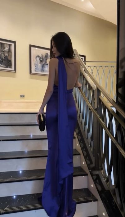 Платье в пол, новое, шёлк, фиолетовое с синим отливом (S)