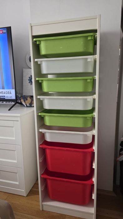 Raft depozitare tip IKEA TROFAST – alb, cu 8 cutii incluse
