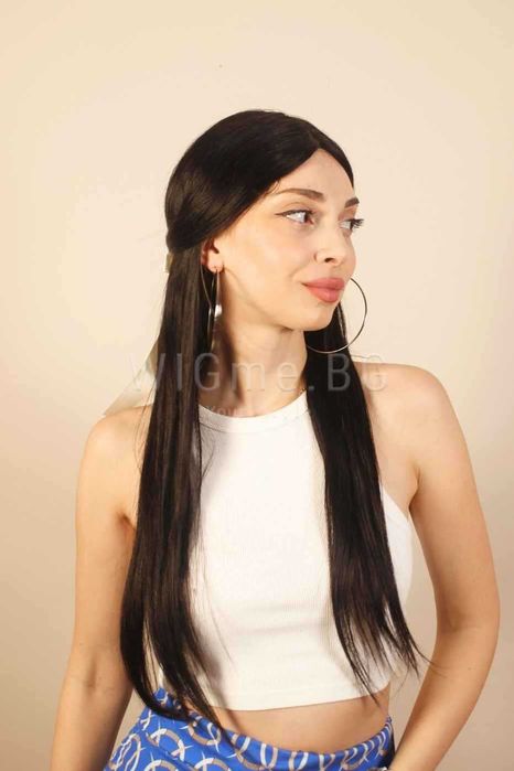 Дълга черна перука от ЕСТЕСТВЕН косъм Маделин