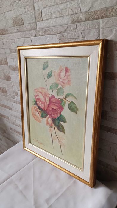 Стара картина "Flowers" - масло върху платно - 49/38см