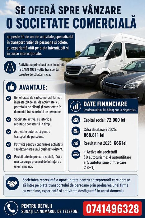 Vand Societate Comerciala Transport Persoane Italia Zona Bari/Lecce
