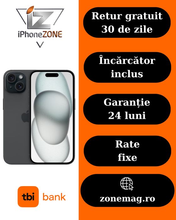 Iphone 15 Plus 256GB Negru 100% Garantie Rate BuyBack - zonemag.ro