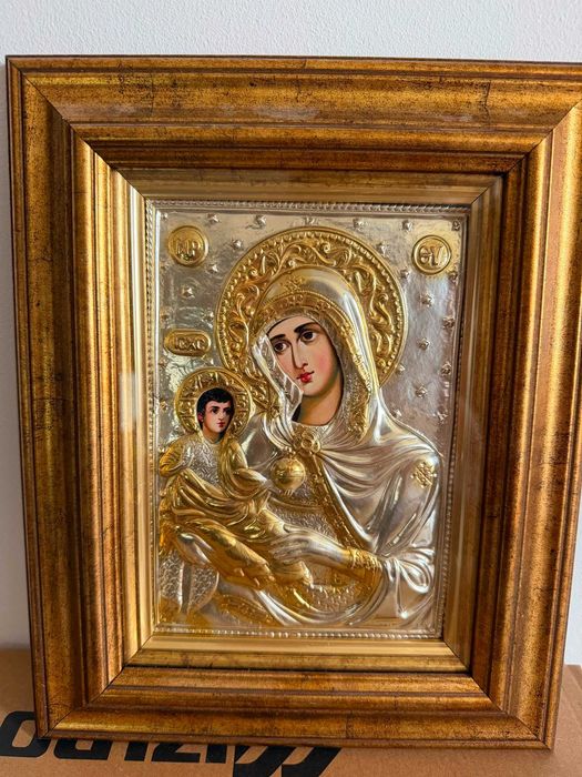 icoana veche argintata si aurita dim 24 x30 cm icoana veche argintata si aurita