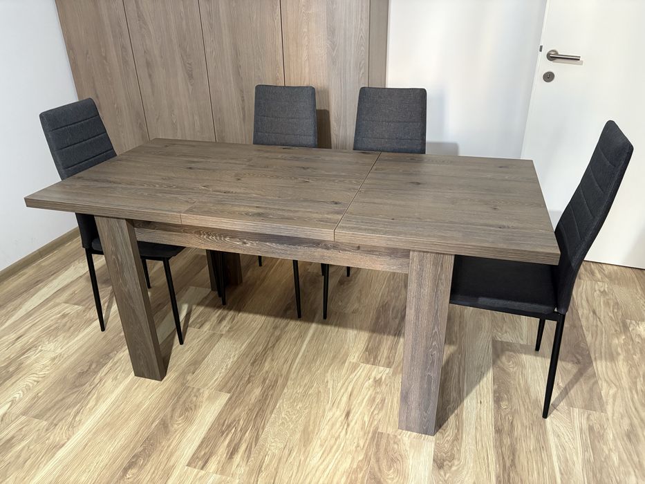 Masă dining extensibilă premium Egger + scaune incluse