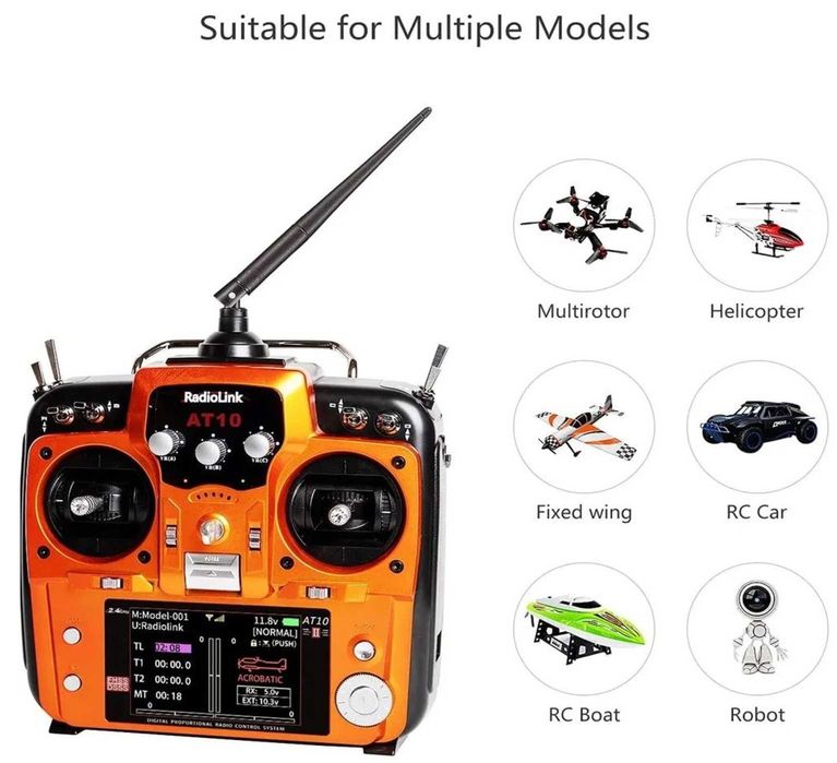 Radiocomanda Radiolink AT10II, 2.4Ghz, 12 ch, aeromodel,elicopter