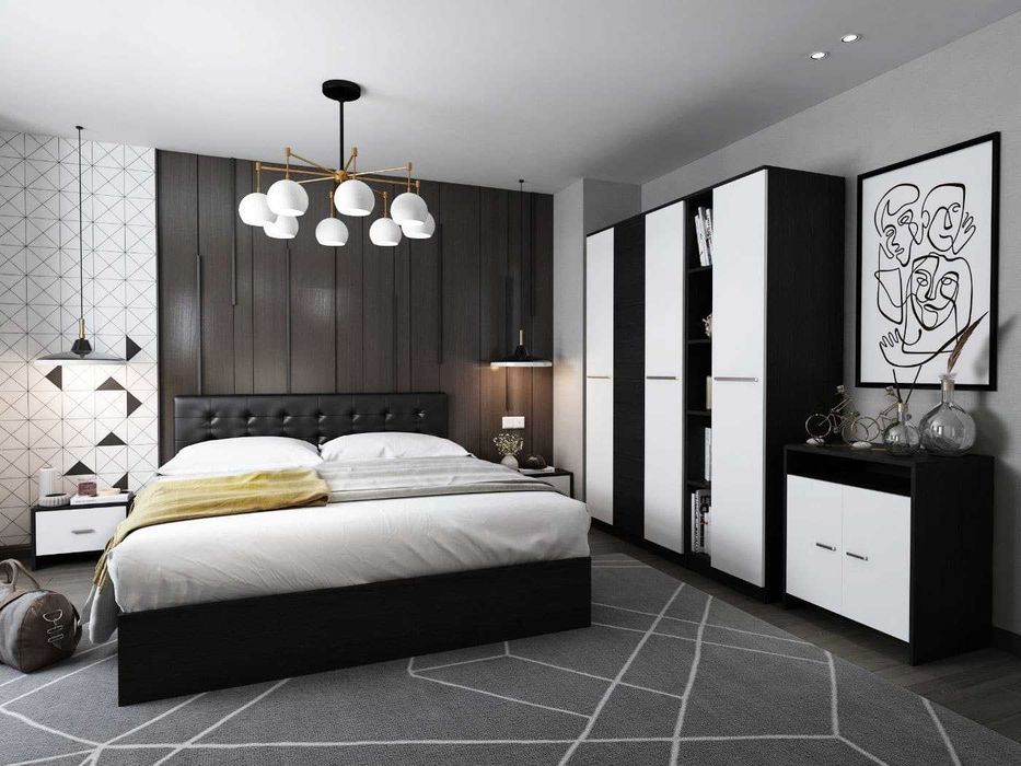 Set Dormitor Mario 3U 6 piese tapitat wenge