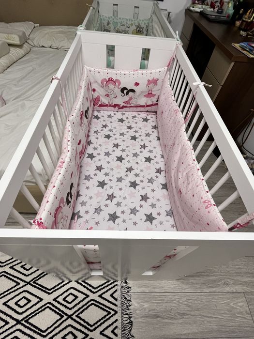 Patut cu saltea, 2 lenjerii si aparatoari de patut