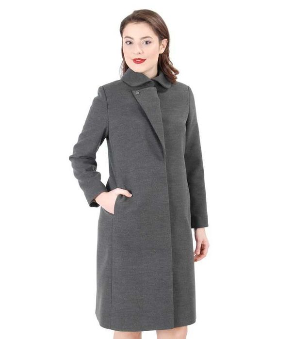 Palton Yokko marimea 34 nou cu rever si buzunare laterale, gri inchis