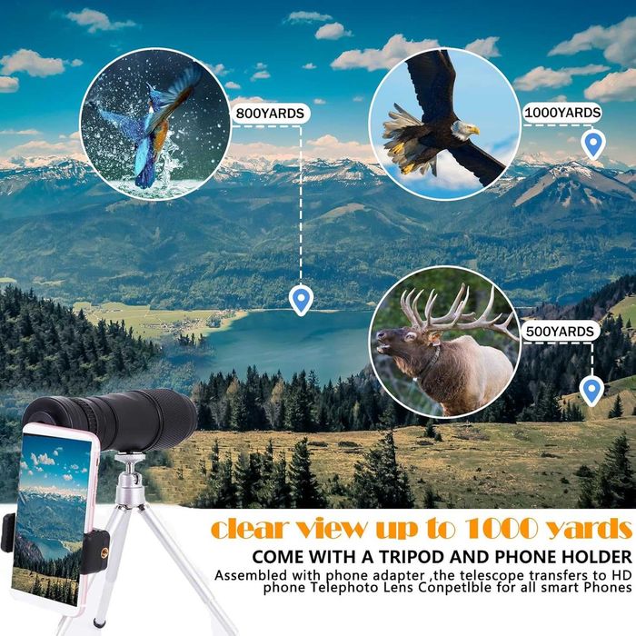 Monoclu Telescop Profesional 8-20x Zoom Telescopic Prisma BAK4 Impermeabil Suport Telefon Trepied Inclus Compact Bird Watching Vanatoare Concerte