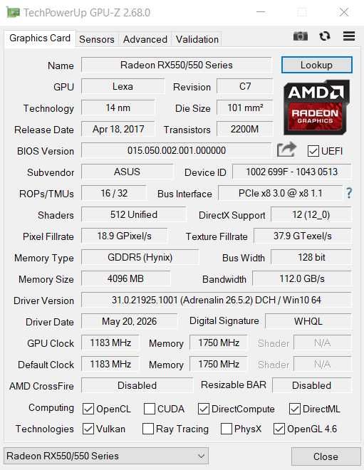 ASUS RX 550 4GB GDDR5 + бонус