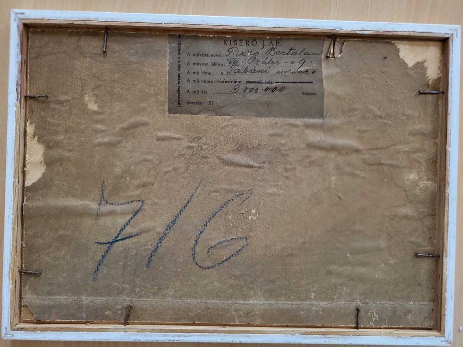 Acuarelă-GARZÓ BERTALAN (1882-1959). Etichetă expo Artist cu cotă mare